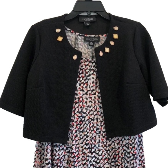 Perceptions Petite Women's 2 Piece Black Combo Sleeveless Dress & Cardigan PM - Picture 1 of 6